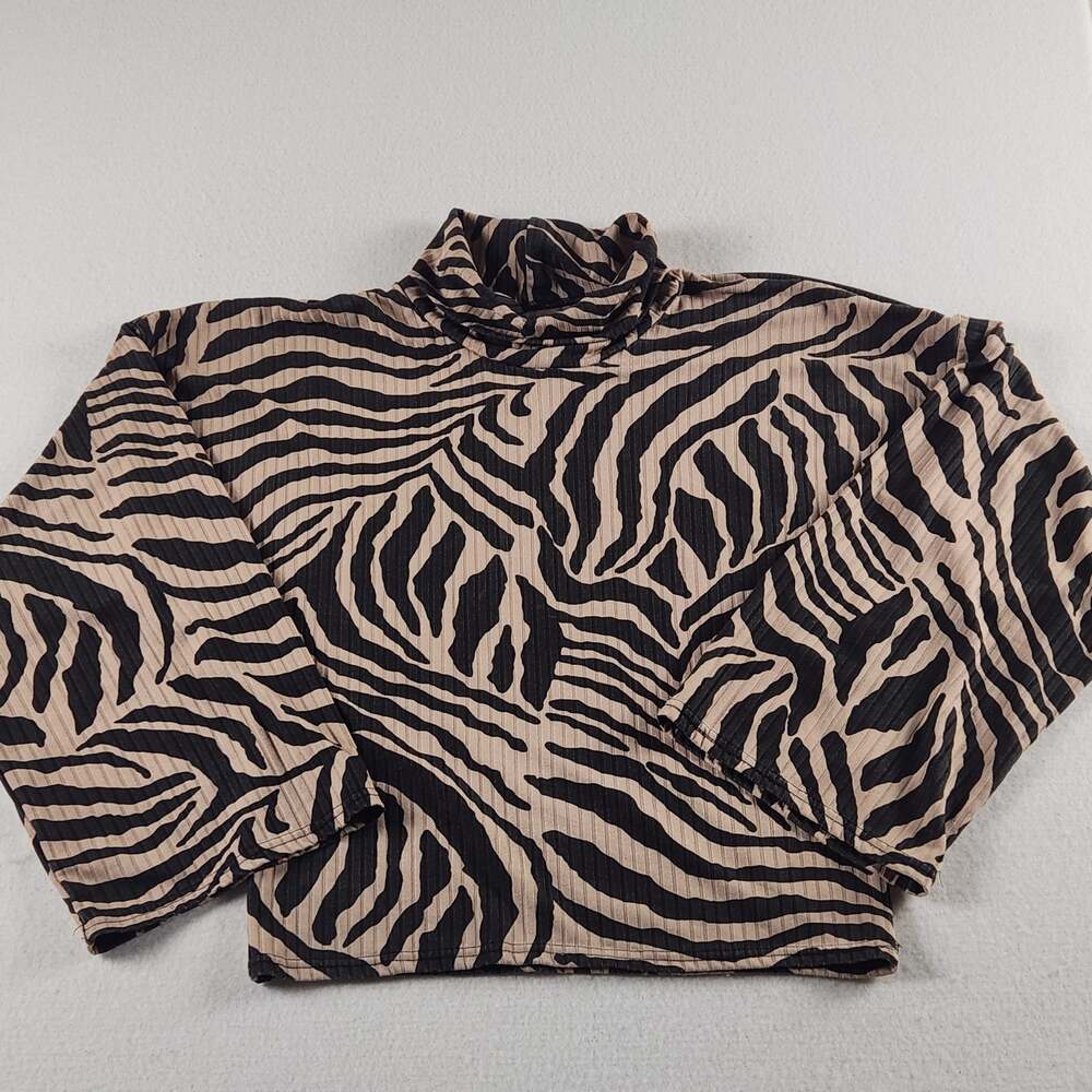 PRETTYLITTLETHING Beige/Black Zebra Animal Print Knit Turtleneck Pullover 8